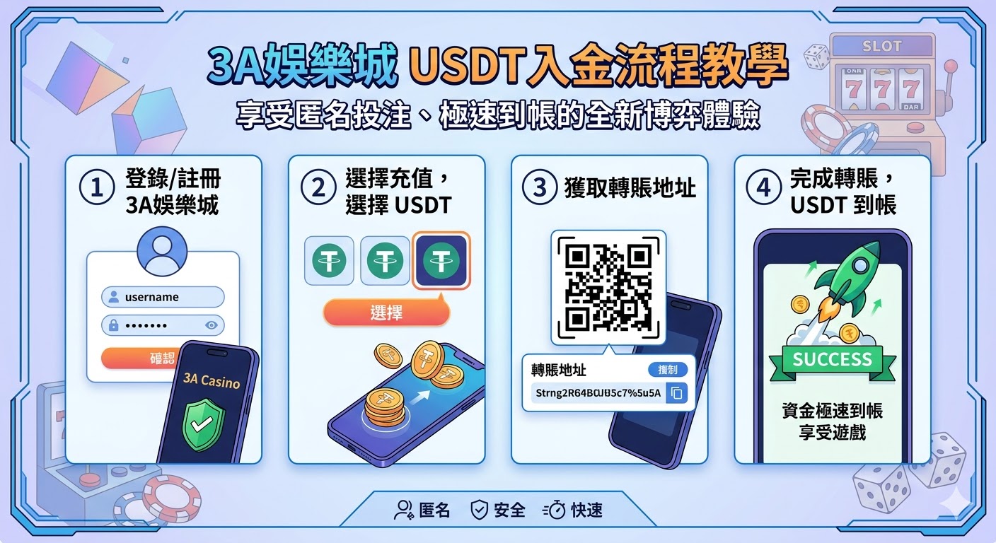 3A娛樂城USDT入金流程教學，享受匿名投注、極速到帳的全新博弈體驗